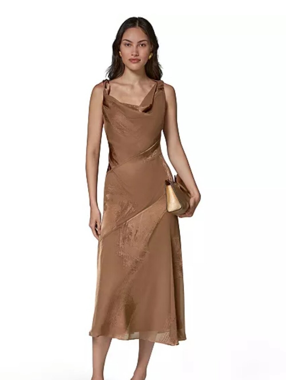 Donna Karan Satin Burnout Asymmetrical Neck Dress
